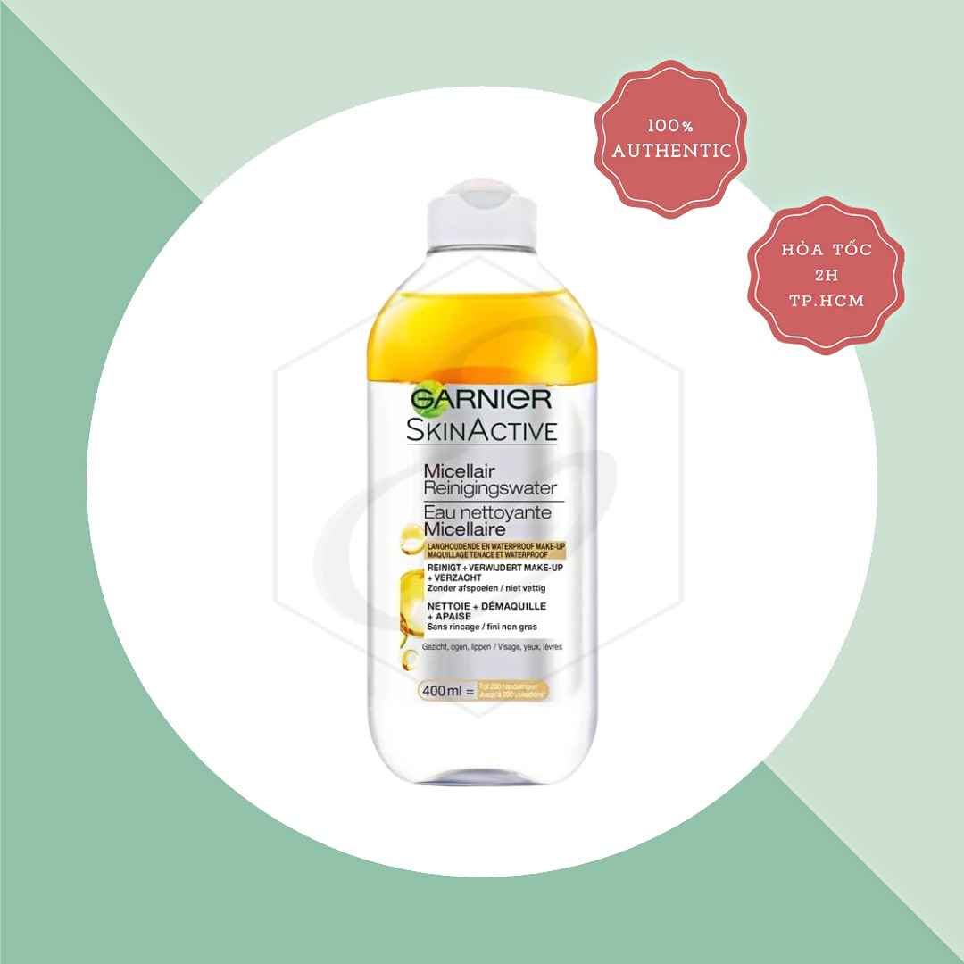 Nước tẩy trang Garnier SkinActive Micellair Reinigingswater Langhoudende En Waterproof Make Up (Vàng nắp trắng) - 400ml